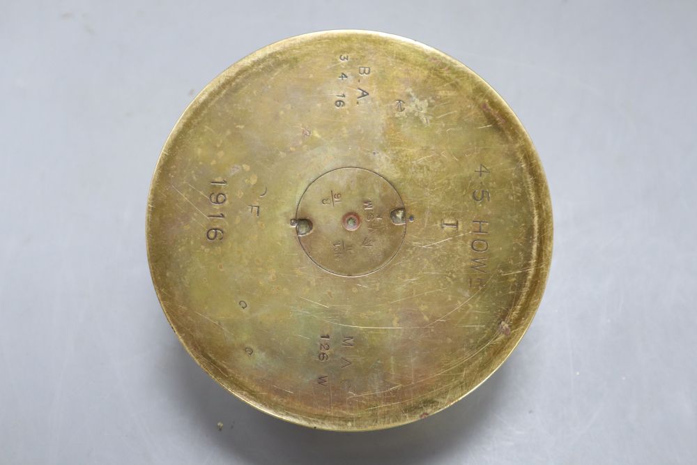 A Trench Art Army cap ashtray marked 1916, diameter 13cm